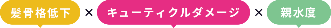 髪骨格低下×キューティクルダメージ×親水度